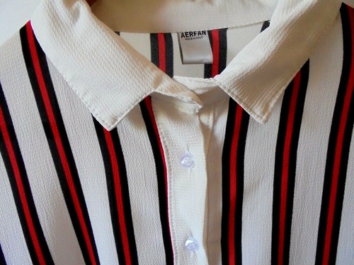 AERFAN Vintage Blouse Batwing Striped 80's Vibe Italian power dressing red blue - 第 3/6 張圖片