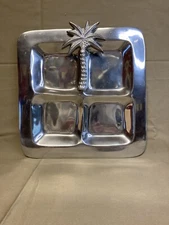 METALWARE 11.5" DIVIDED SERVING TRAY PALM TREE DESIGN Beach Coastal Decor L22311