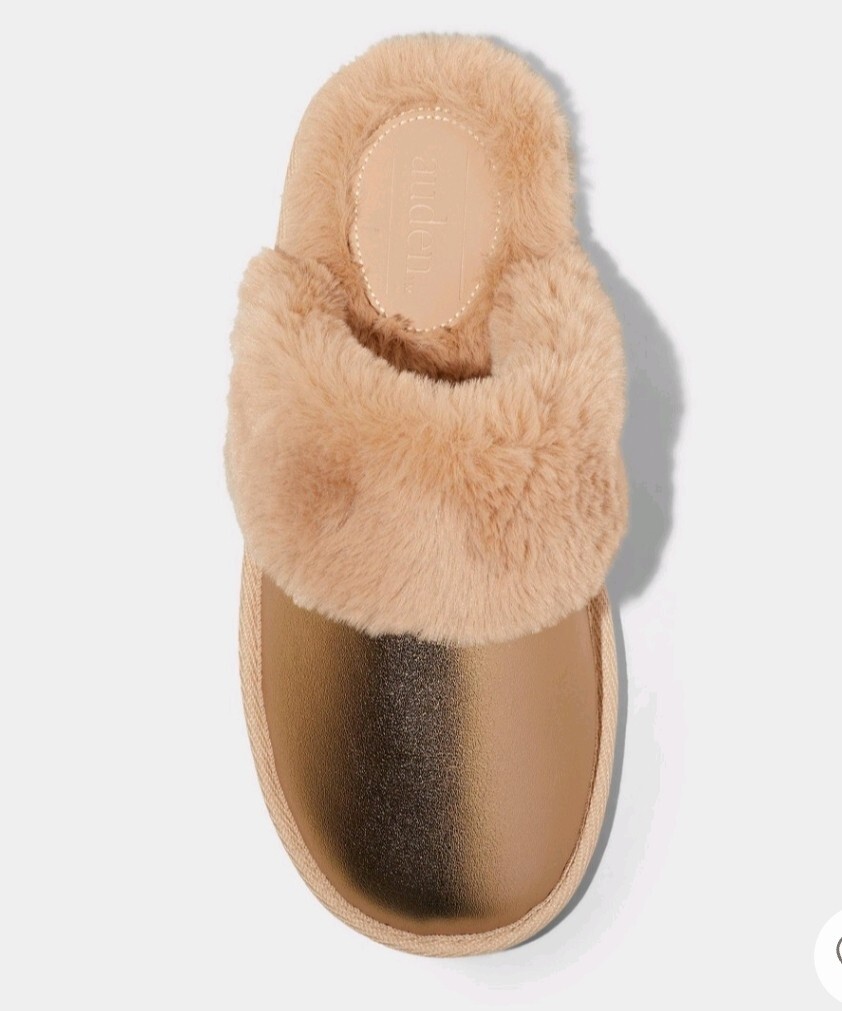 PANTOFOLA D’ORO Nuove ciabatte invernali Natale donna Rae oro metallizzato Scuff M 7 8 L 9 10