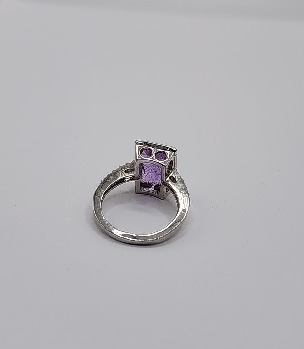 Ring Silvertone Size 8 Rectangular Purple Stone W… - image 13