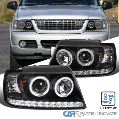 Fits 2002-2005 Ford Explorer Black LED Dual Halo Projector Headlights Head Lamps