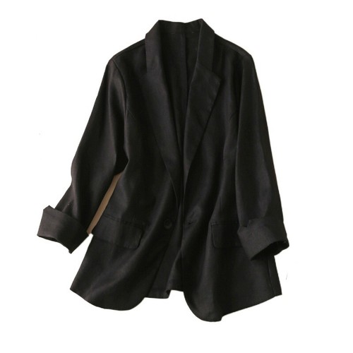 Giacca Tuta Donna Lino Semplice Miscela Lino Blazer Manica 3/4 Top Casual Daily Chic - Foto 10 di 16