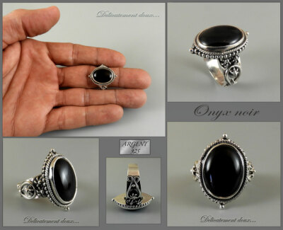 Bague En Argent 925 Et Onyx - BA-AR-100, Taille 51 - Marque Délicatement Doux