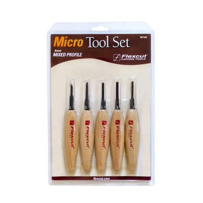 Flexcut Mixed Profile Micro Tool Set Five 1.5'' Blade For Detail Work Wood Handle