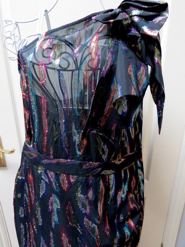Next 1990s Vintage Ladies Occasion Dress Size 18 Black Metallic Bow Shoulder - Picture 5 of 7