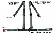 RJS RACING 2"BUGGY OFF ROAD SEAT BELT 4PT B&T FLOOR HARNESS OD GREEN 51521-15-OD