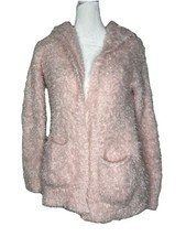 Abercrombie Kids Open Front Cardigan Sz M Youth Pink Fuzzy Pocketed Hooded