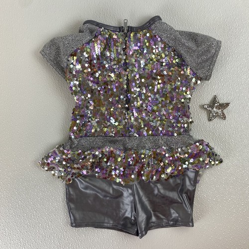 A Wish Come True Star Girl Dance Costume Sequin Glitter Short Leotard Front Zip - Picture 9 of 13