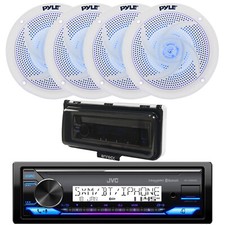 Marine Bluetooth Radio, 4x 5.25" 180W Blue Flashing LED Speakers, Cover White 