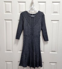 Women's Alex Marie Sparkle Gray Wool Acrylic Knit 3/4 Sleeve A-Line Dress Sz S