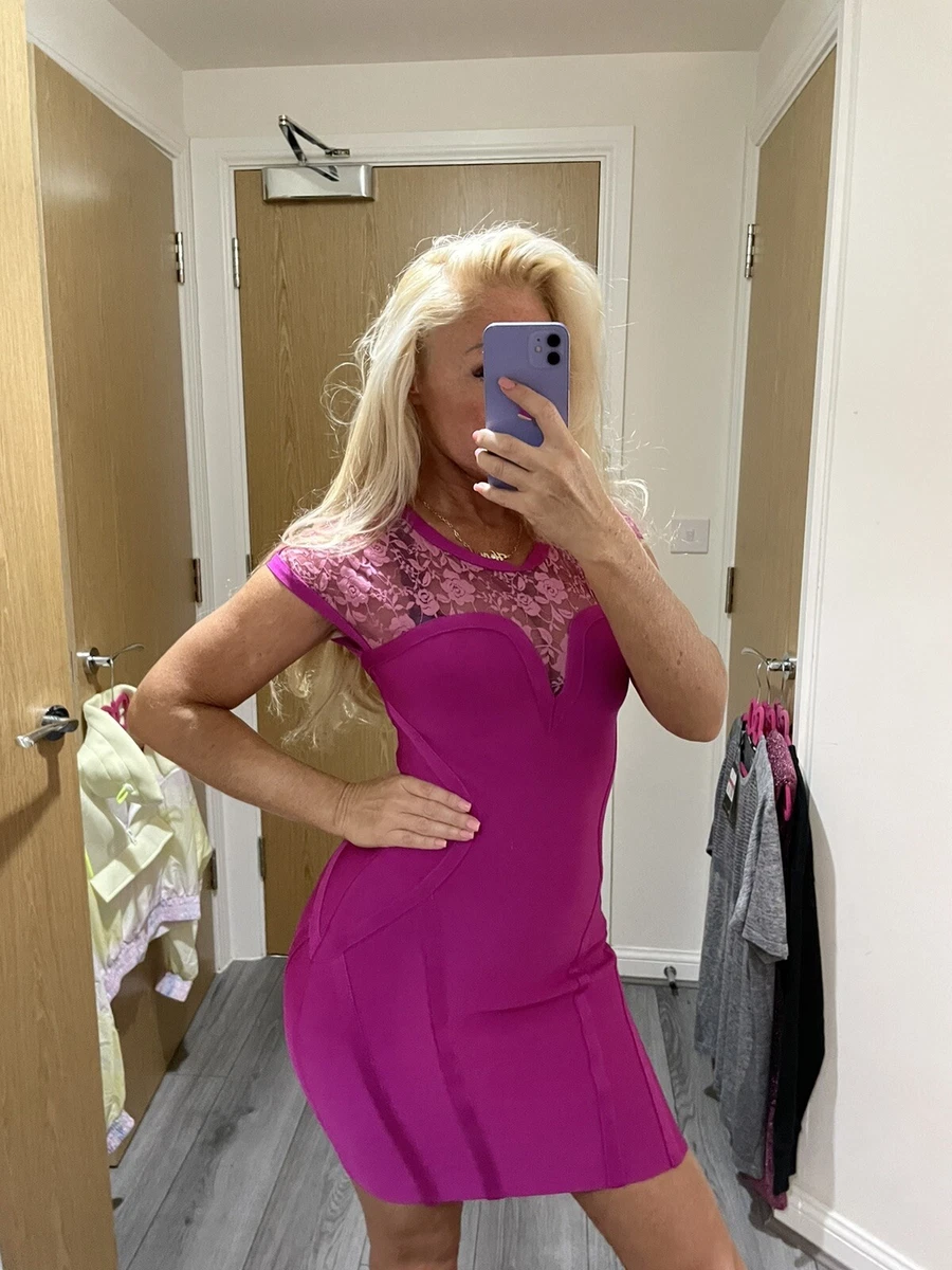 celeb boutique bandage dress pink bodycon stretch luxury L Uk 10 | eBay
