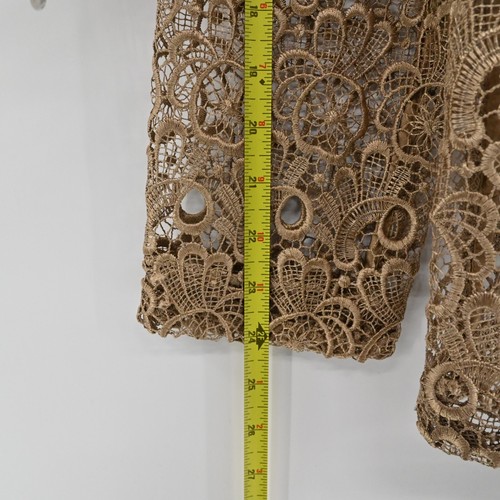 CHICHOS Crochet Jacket Womens Size 3 / XL Tan Lace Floral Blazer Dainty Feminine - Picture 12 of 14