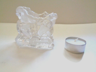 New Gorham North Pole Express Santa Train Votive Candle Holder Full Lead Crystal