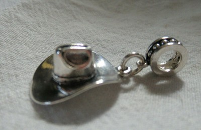 ELEMENT~CHARM ANT 925 SILVER DANGLE ''COWBOY 10 GALLON HAT''  EUROPEAN BEAD CHARM