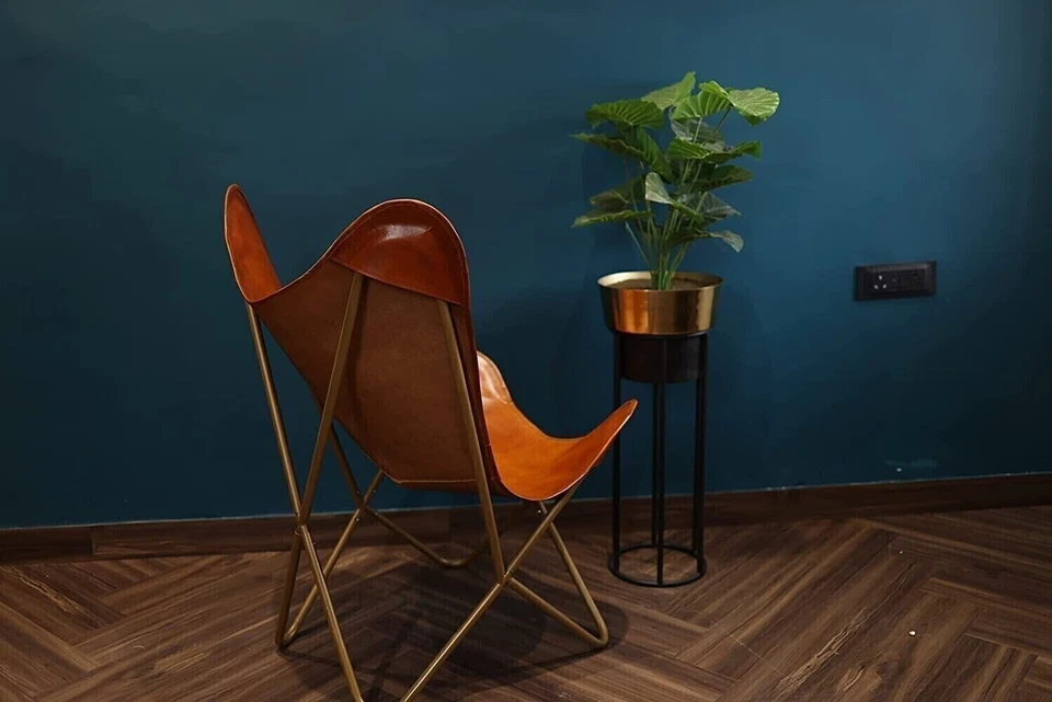 Silla Cuero Mariposa Salón Hecha a Mano Increíble Súper Clásica Con Soporte Foto 2 de 4