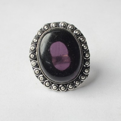 Bague Plaqué Argent Avec Améthyste - Taille 60, Style Vintage, Occasion Parfait état