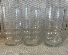 3 USSR Crystal Beer Glasses / Tankards with Etched Sailing Ships and Handles