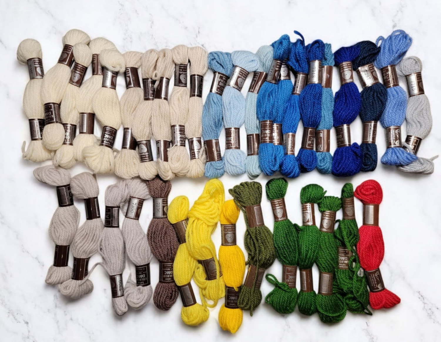 DMC Laine Colbert Tapestry Needlepoint Wool 36 Skeins White/Yellow/Green/Blue