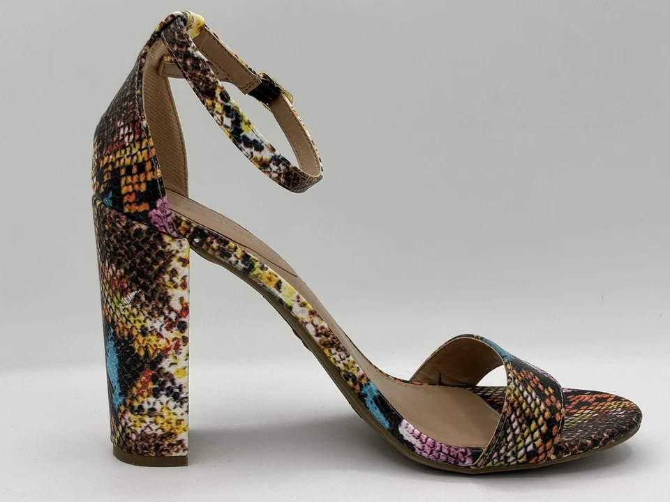 Zapatos de salón Report con tacón arco iris para mujer 9 piel de serpiente gruesos declaración punta abierta Foto 3 de 4