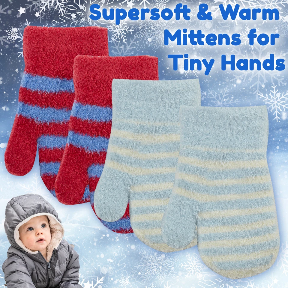 TICK TOCK Baby Boys Girls Mittens Mitts Gloves Warm Winter Striped Soft Anti Scratch Blue