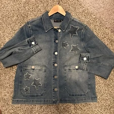 DG2 by Diane Gilman Embellished Americana Jacket Chambray Denim Stars Women’s XL