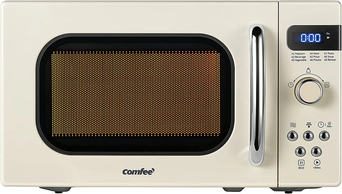 Retro Small Microwave Oven with Compact Preset Menus, Position-Memory  Turntable