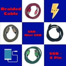 USB to Mirco 8 Pin  Braided Cable 3 Feet Fast Charging Data SYNC Transfer Colors