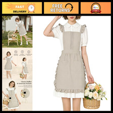 Vintage Ruffle Apron with Pocket for Women, Frilly Kitchen Cooking Costume, Maid