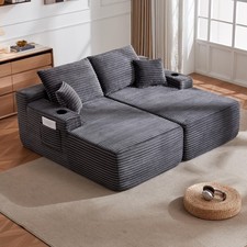 69" L-Shape Sectional Sofa with Double Chaise, Plush Fabric, Grey