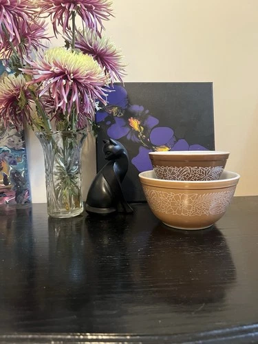 Vintage PYREX Woodland Brown Nesting mixing Bowls 401 402 Mint!