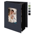 Small 4x6 Photo Album 24 Pockets Linen Cover with Front 24 Pockets, Gray Blue