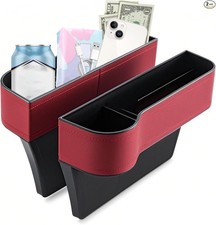 2 PC Car Seat Gap Filler Organizer, Multifunctional PU Leather Car Seat -Red