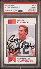 1973 Topps #475 Roger Staubach Signed Card PSA 2 Auto 10