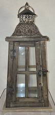 Gil & Roy Antique Style Wooden Lantern Candle Holder Latching Door Silver Plated