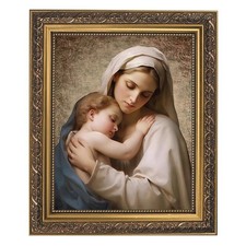 Madonna with Child Framed Print, Under Glass W/ Gold Finish Frame, 12.5" High
