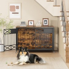   46.5'' XXL Dog Crate Furniture, Heavy Duty Dog Kennel Indoor Dog Crate w/Wheels