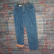 Carhartt womens dark wash flannel lined straight leg work jeans 14x32