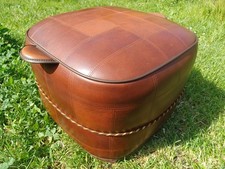 Sherbourne leather pouffe footstool vintage made in Uk Brown 1960s
