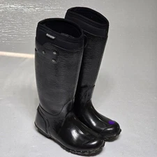 Bogs Womens Rider Emboss Size 6 Rain Boots Black Rubber Waterproof Pull On