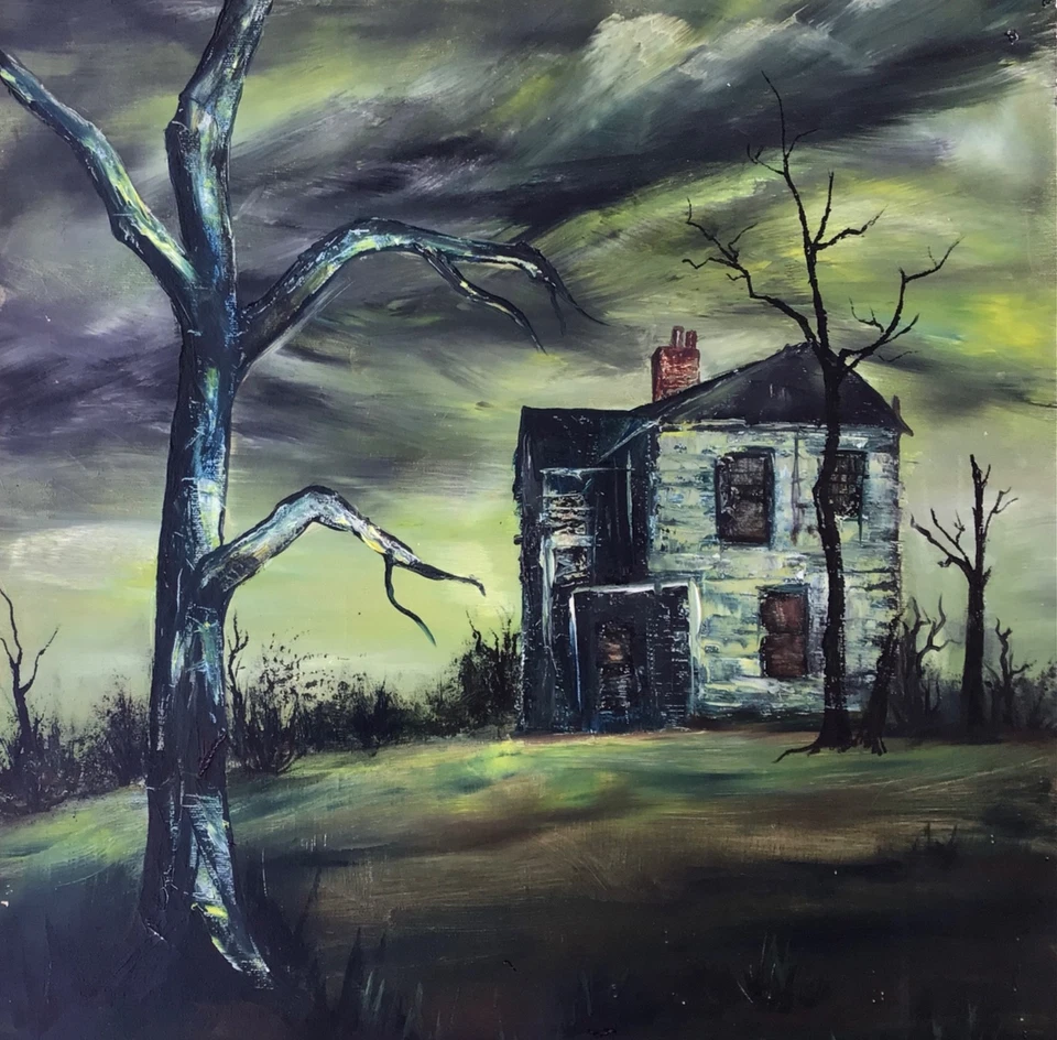 Haunted House Painting, Gothic Wall Art, Spooky Halloween Decor, Moody Art - Image 2 of 4