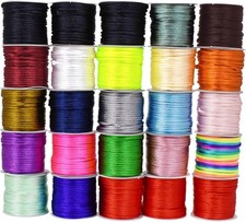 Nylon Satin Cord 2mm Rattail Cord Assorted Colors String - 11 Yards x 25 Roll...