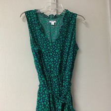 Old Navy Waist Defined Tie  Knee Dress Size Large Green Hearts Prints Women's