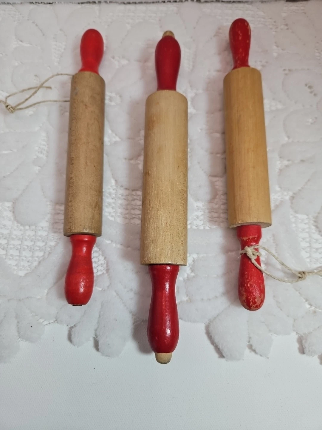 Red Handle Rolling Pin Lot Children's Wooden Vtg