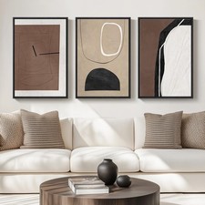 Framed Black and Brown Abstract Wall Art for Living Room, Set of 3 Piece Larg...