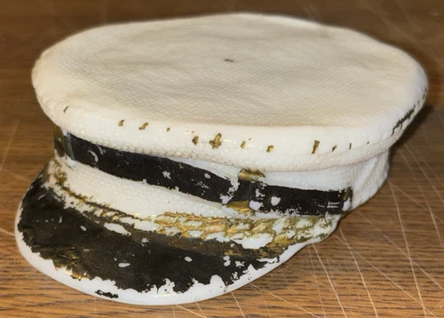 Rare Vintage Milk Glass Captains Hat Trinket Dish Paperweight US Coast Guard? 5"