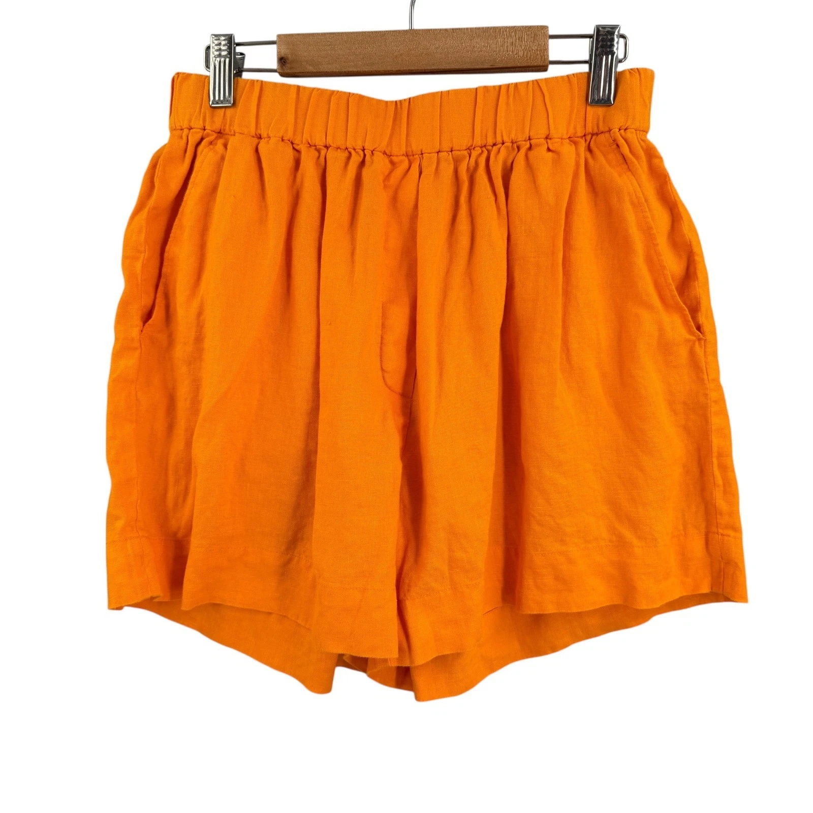 Everlane Linen Boxer Shorts Womens Small Orange Elastic Waist Casual Summer