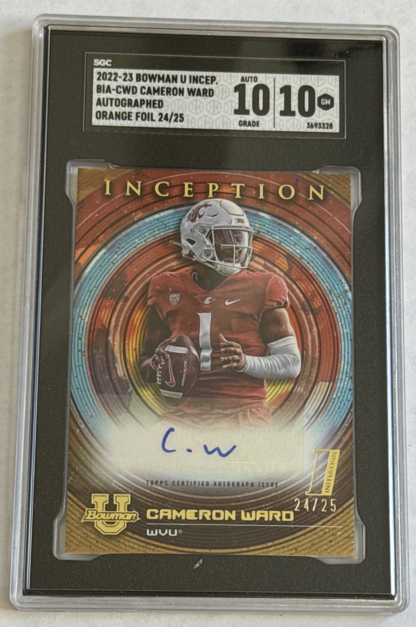 2022 Bowman U Inception Cameron Ward Orange Foil Auto /25 SGC 10/Auto 10