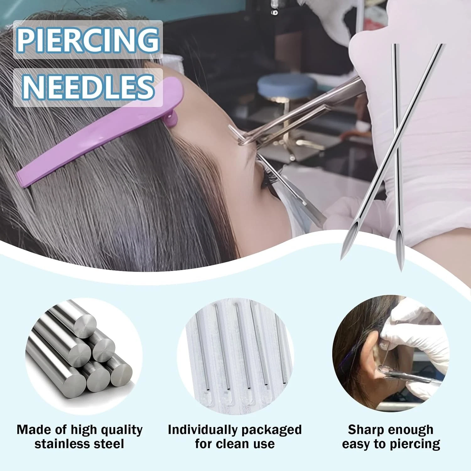 50pcs Body Piercing Needle Kit Sizes 12g, 14g, 16g, 18g 20g Ear Nose Needles Set image 3