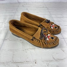 Minnetonka Moccasins Brown Suede Beaded Slip On Native American Style Women's 8
