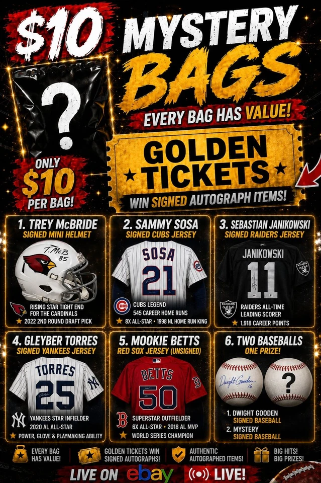 💥🎫Can't Miss $10 Mystery Bags!! - Signed Memorabilia Prizes!!🎫💥
